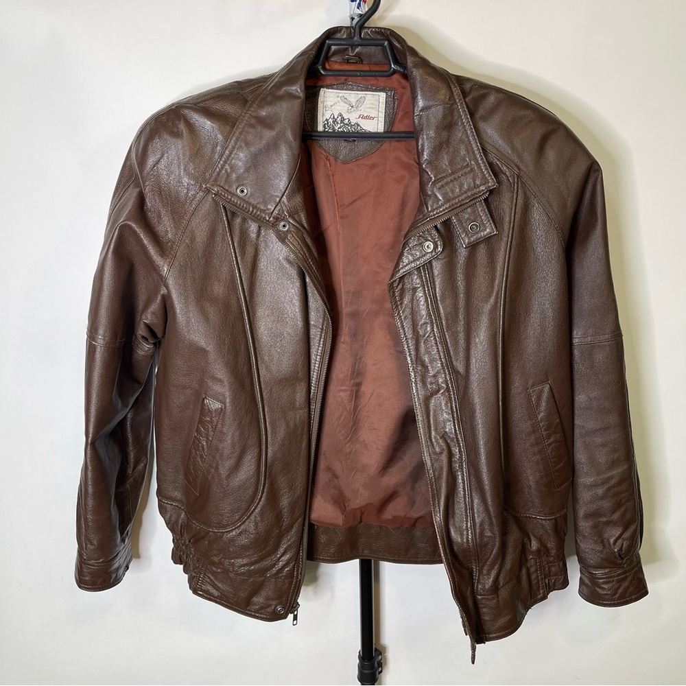 Vintage Adler Brown Leather Bomber Jacket Size XL Men’s